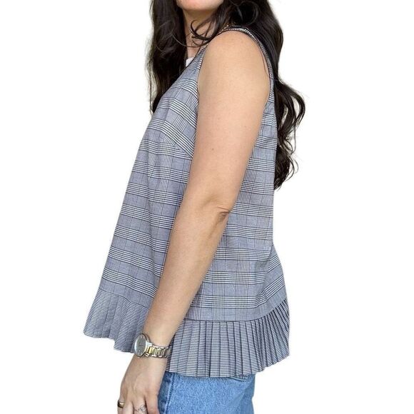 J. Jill Pleated-Hem Sleeveless Black Cream Top Blouse Size Medium Plaid NWOT - Picture 2 of 7